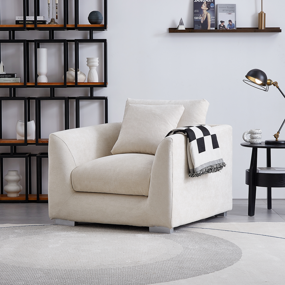 Aalto Fresh Beige Upholstered Linen Fabric Armchair
