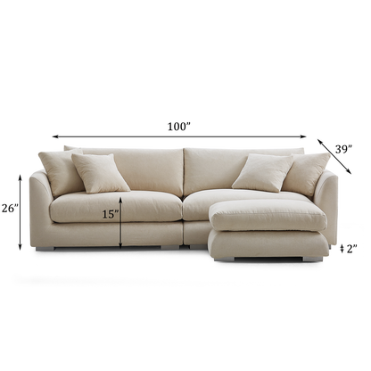 Aalto Fresh Beige 4 Seater Sofa with Ottoman