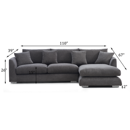 Aalto Fresh Grey Upholstered Fabric Sectional with Chaise Lounge