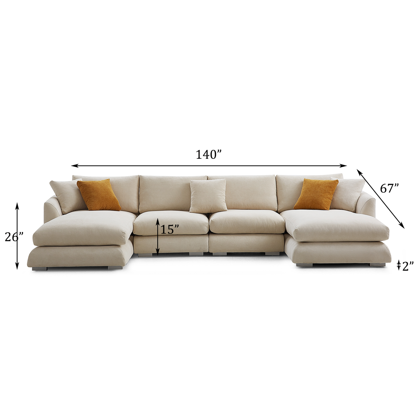 Upholstered Fabric U-Shaped Sectional with Chaise Lounge