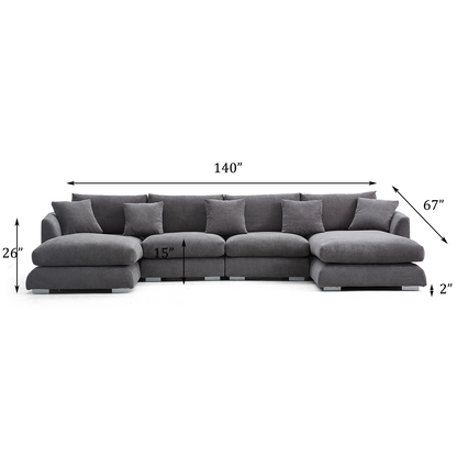 Aalto Fresh Grey Upholstered U-Shaped Sectional Sofa